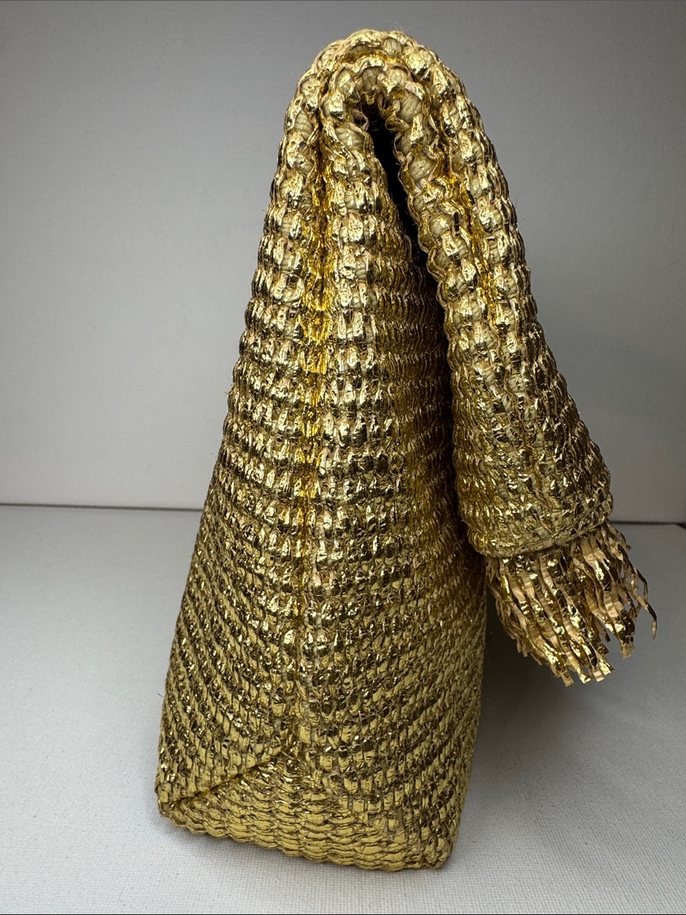 Cult Gaia Gold Metallic Raffia Shanti Fringe Clutch Bag - Picture 4 of 13